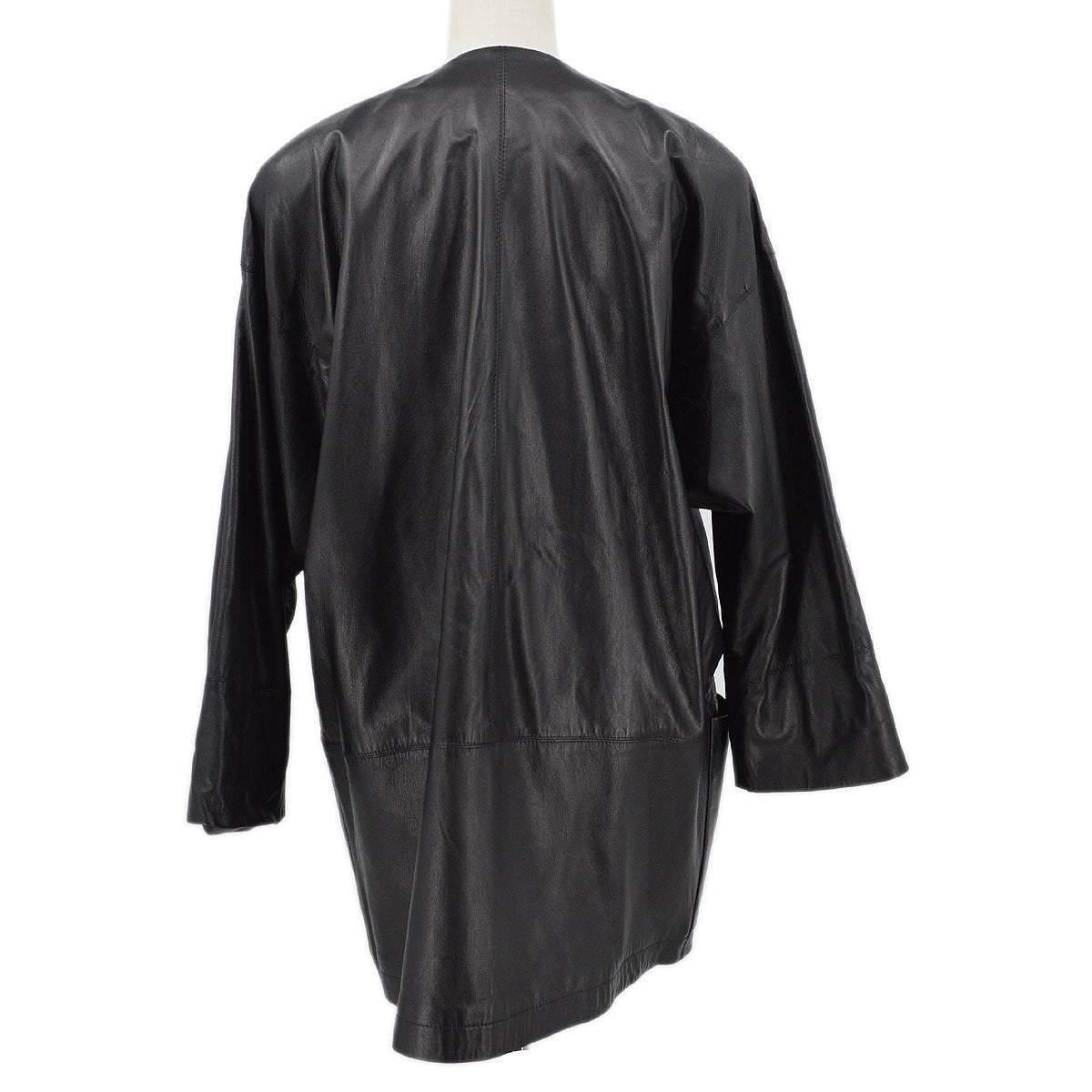 Noir CHLOE - Robe manteau long croisé à double boutonnage en cuir de mouton noir  en vente