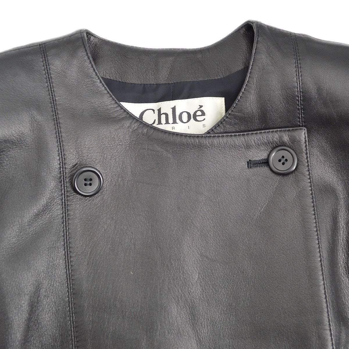 CHLOE - Robe manteau long croisé à double boutonnage en cuir de mouton noir  Bon état - En vente à Chicago, IL