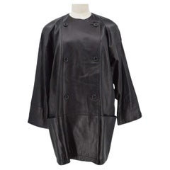 CHLOE Black Sheepskin Leather Double Breasted Mid Length Coat Jacket Dress 