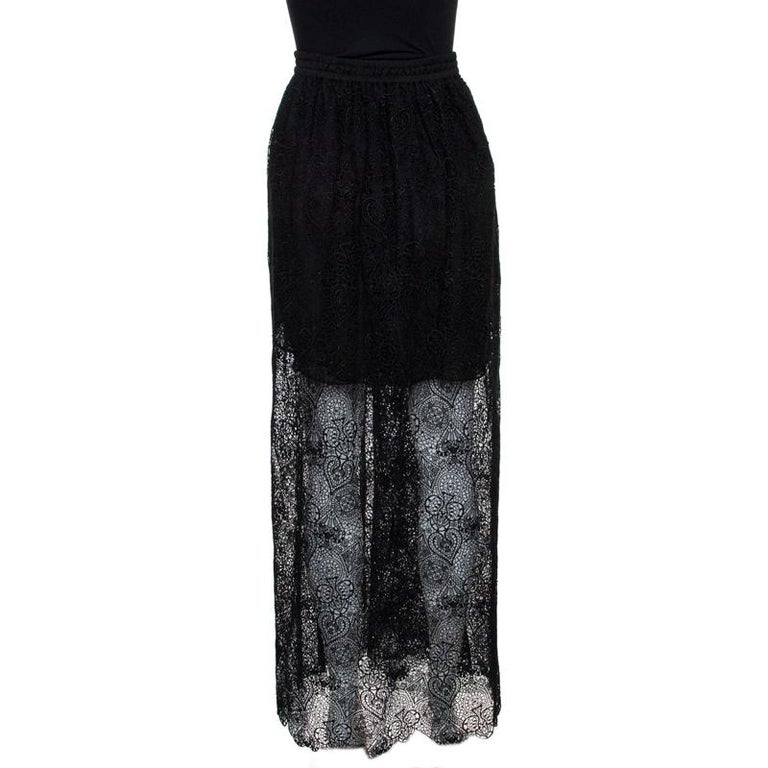 Chloe Black Sheer Cotton Lace Overlay Maxi Skirt M For Sale at 1stDibs ...