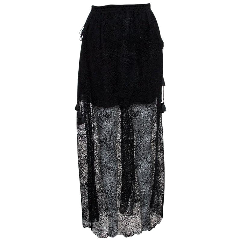 Chloe Black Sheer Cotton Lace Overlay Maxi Skirt M
