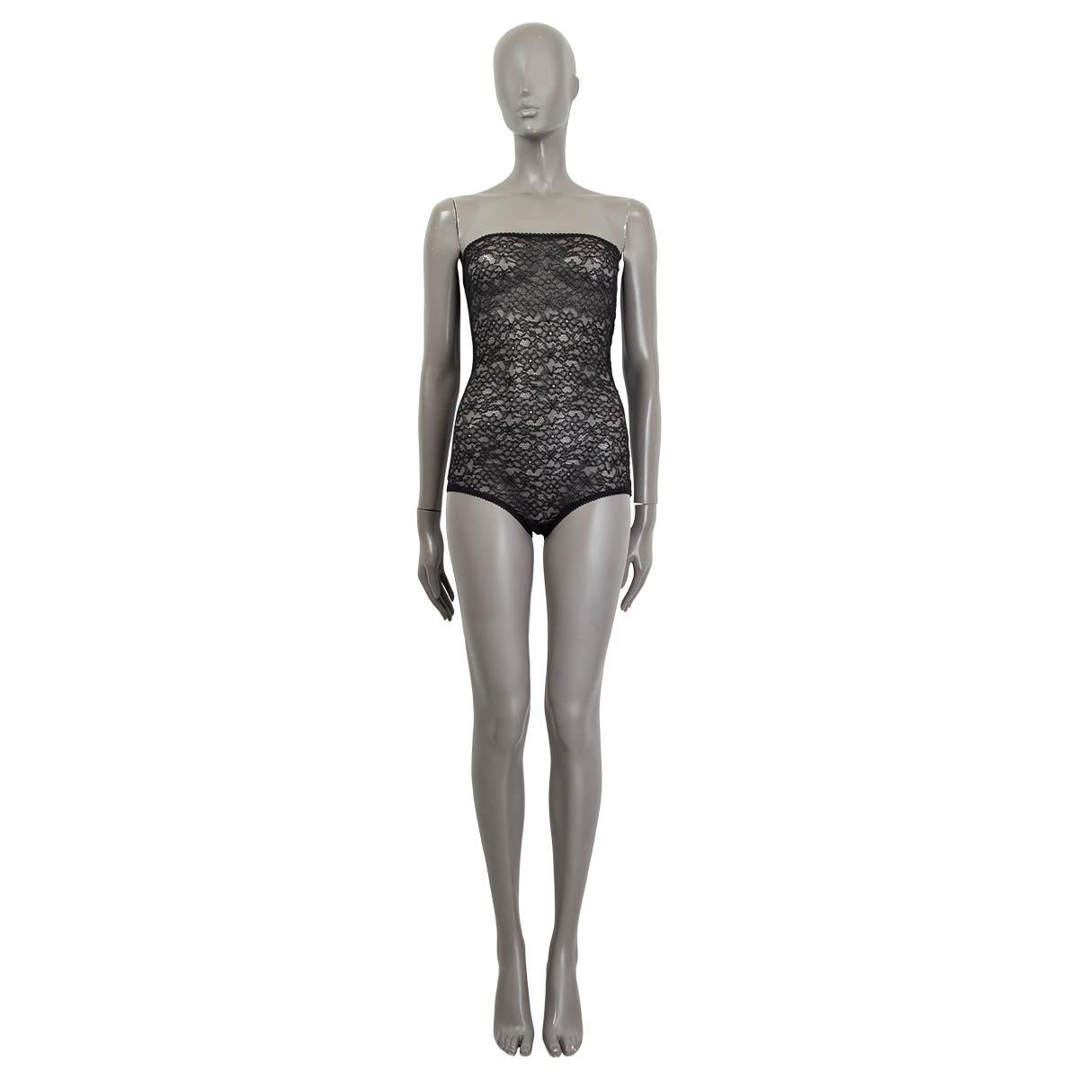 100% authentic Chloé sheer lace strapless bodysuit in black viscose-elastane blend (please note content and size tag are missing). Features a scalloped hem. Unlined. Has been worn once and is in virtually new condition.

Measurements
Tag