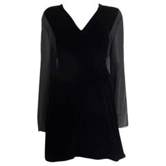 CHLOE nero SHEER SLEEVE VELVET MINI Abito 38 S