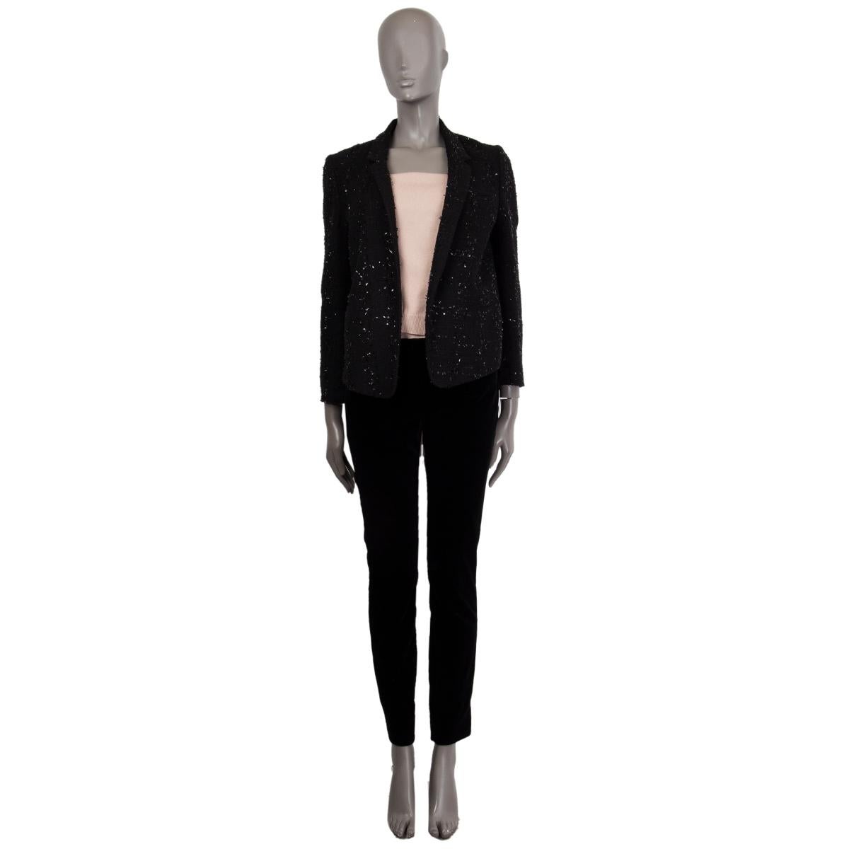 authentic Chloé shiny tweed open blazer in black nylon (36%), polyester (19%), viscose (19%), cotton (14%), acrylic (11%) and elastane (1%) with a peak collar. Lined in acetate (70%) and silk (30%). Has been worn and is in excellent condition.