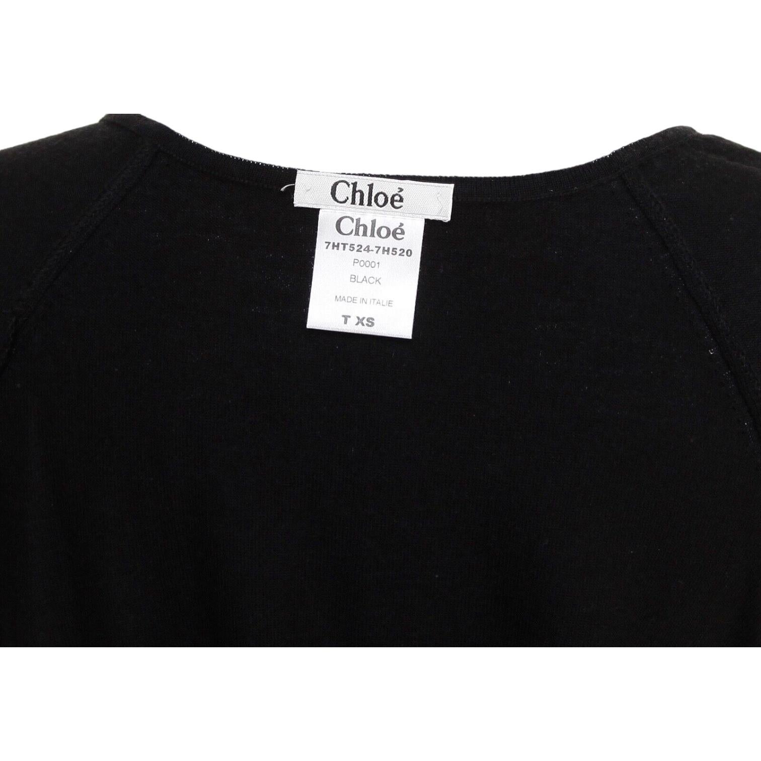 CHLOE Negro Suéter de punto de manga corta Top Lana Cachemira Sz XS en venta 3