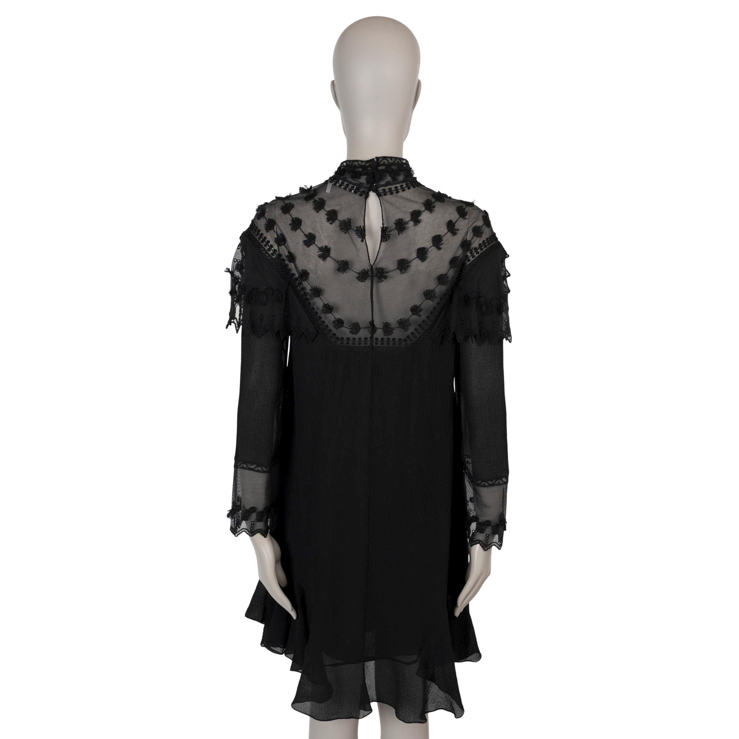 Black CHLOE black silk 2018 LACE PANNELED MINI Dress 38 S For Sale