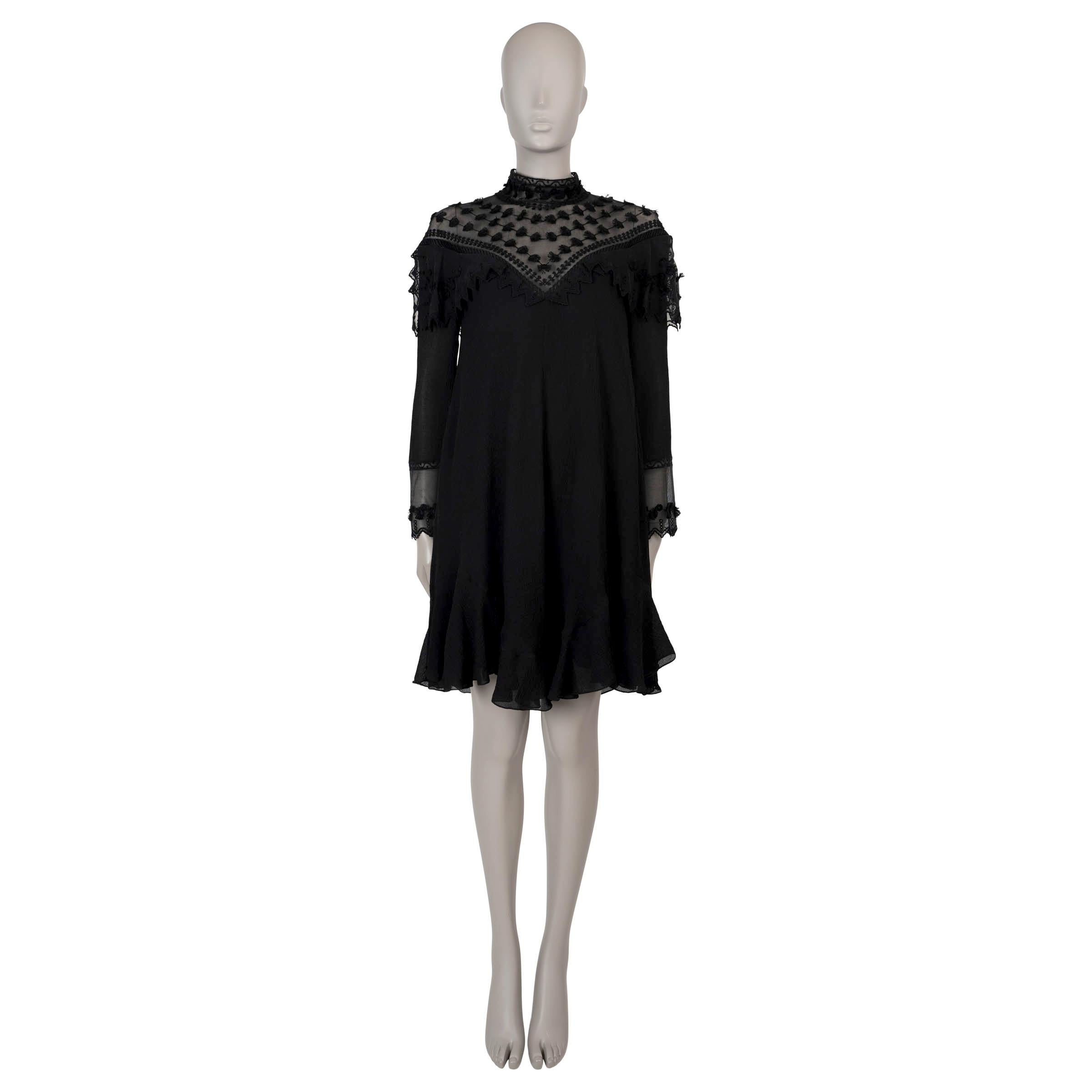 Women's CHLOE black silk 2018 LACE PANNELED MINI Dress 38 S For Sale