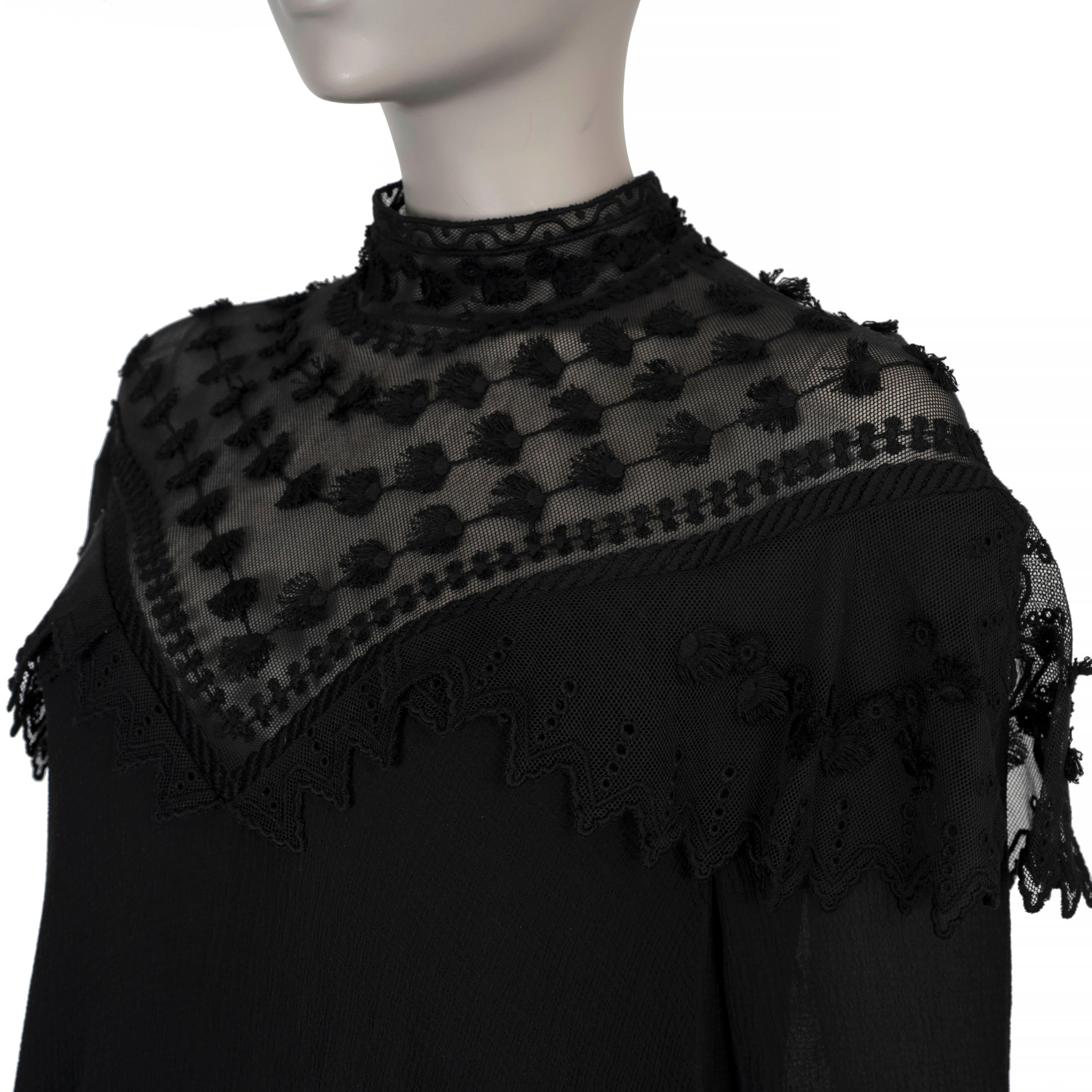 CHLOE black silk 2018 LACE PANNELED MINI Dress 38 S For Sale 1