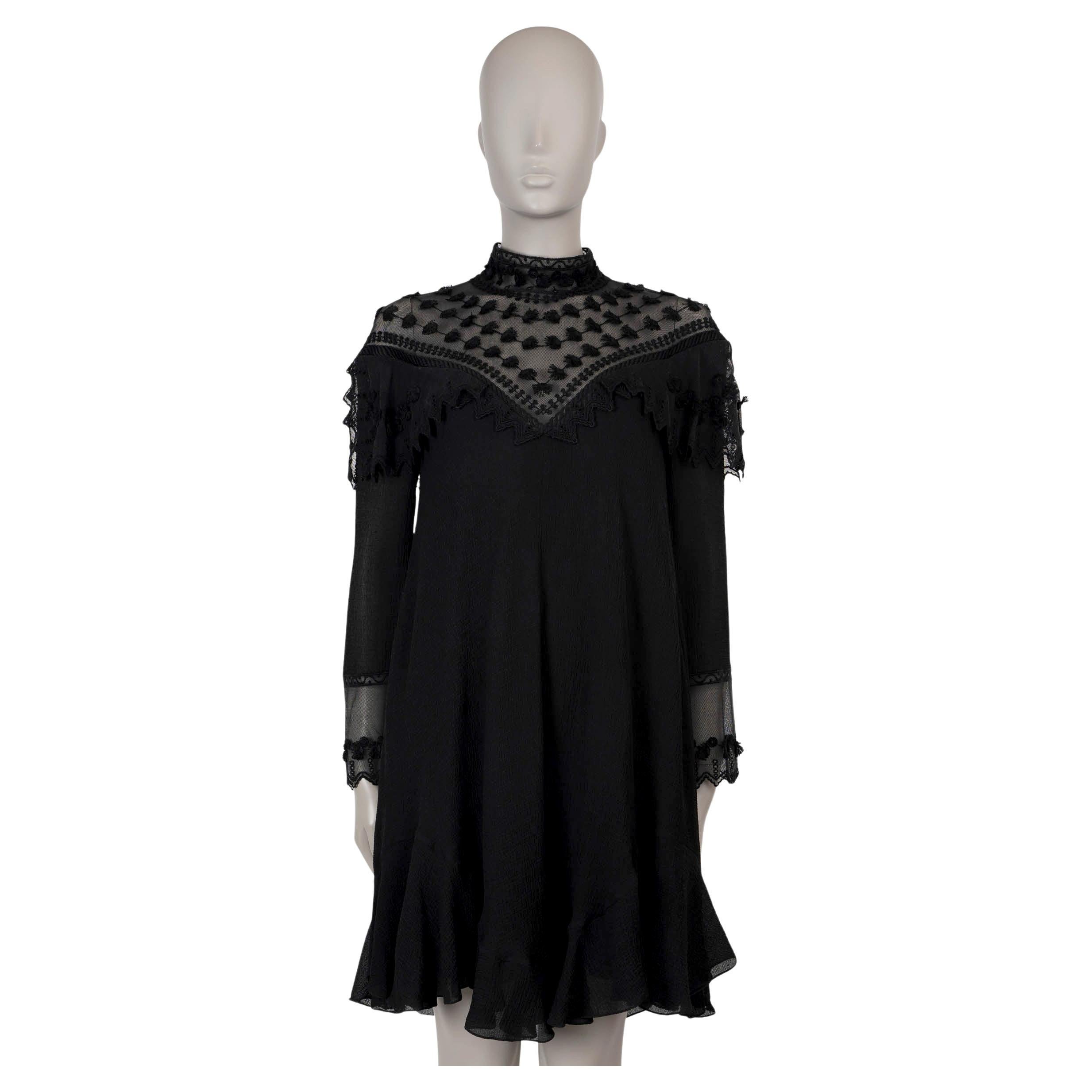 CHLOE black silk 2018 LACE PANNELED MINI Dress 38 S For Sale