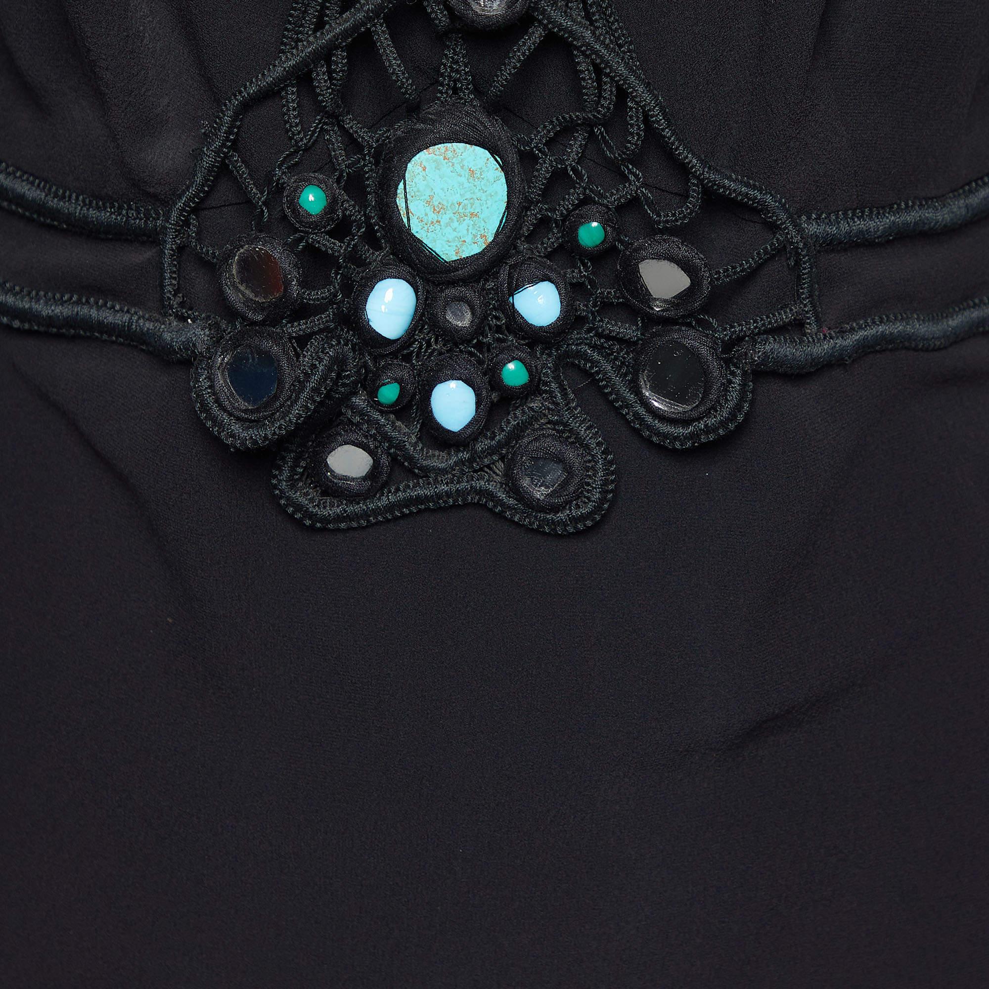 Chloe Black Silk beaded Detail Top M In Good Condition In Dubai, Al Qouz 2