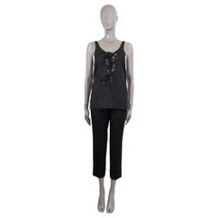 CHLOE black silk blend 2022 LEATHER TRIM EYELET canvas Tank Top Shirt 34 XS