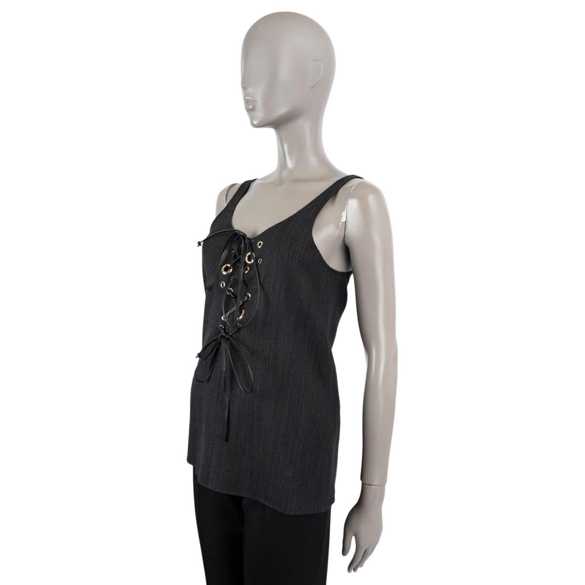 Women's CHLOE black silk blend 2022 LEATHER TRIM EYELET canvas Tank Top Shirt 34 XS For Sale