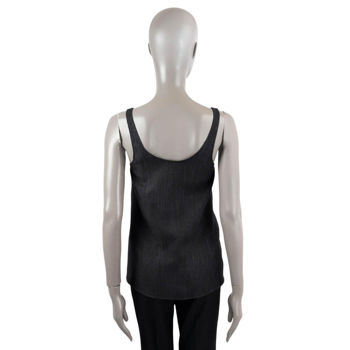 CHLOE black silk blend 2022 LEATHER TRIM EYELET canvas Tank Top Shirt 34 XS For Sale 1