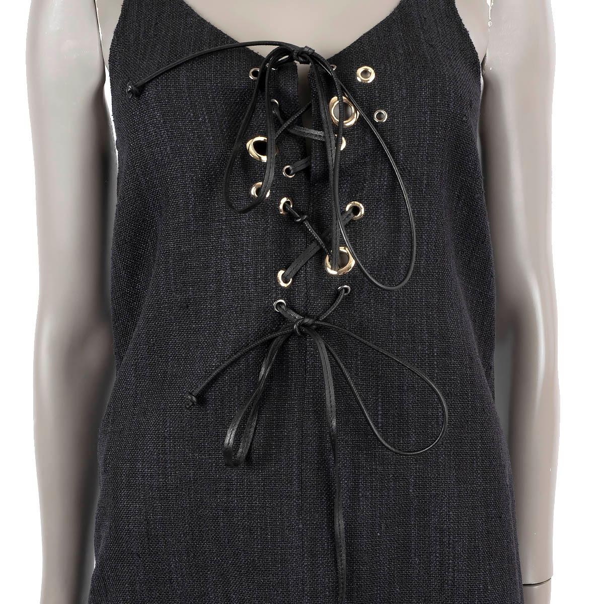 CHLOE black silk blend 2022 LEATHER TRIM EYELET canvas Tank Top Shirt 34 XS For Sale 2