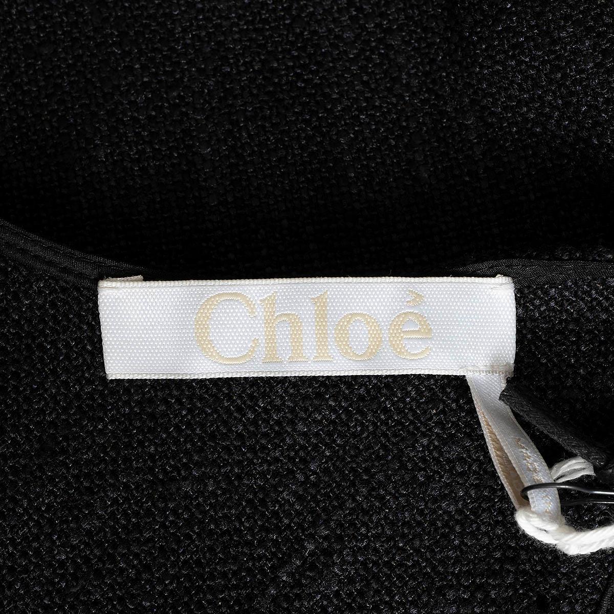 CHLOE black silk blend 2022 LEATHER TRIM EYELET canvas Tank Top Shirt 34 XS For Sale 4