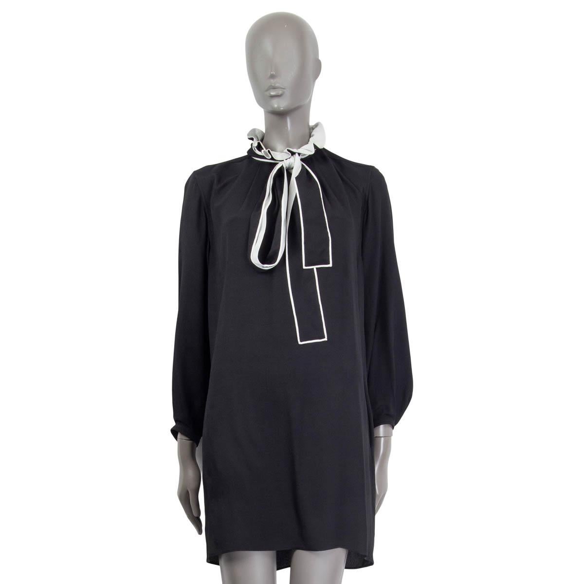 Black CHLOE black silk blend PUSSY BOW RUFFLED NECK Dress 34 XXS For Sale