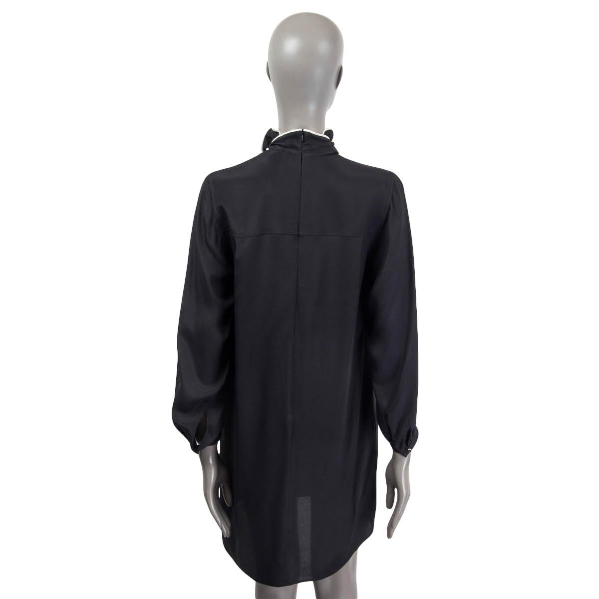 CHLOE black silk blend PUSSY BOW RUFFLED NECK Dress 34 XXS For Sale 1