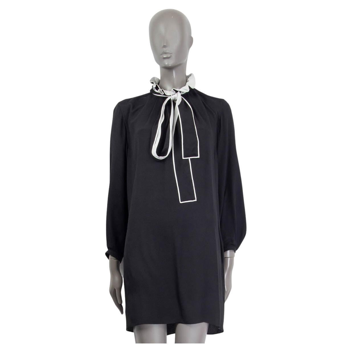 CHLOE black silk blend PUSSY BOW RUFFLED NECK Dress 34 XXS For Sale