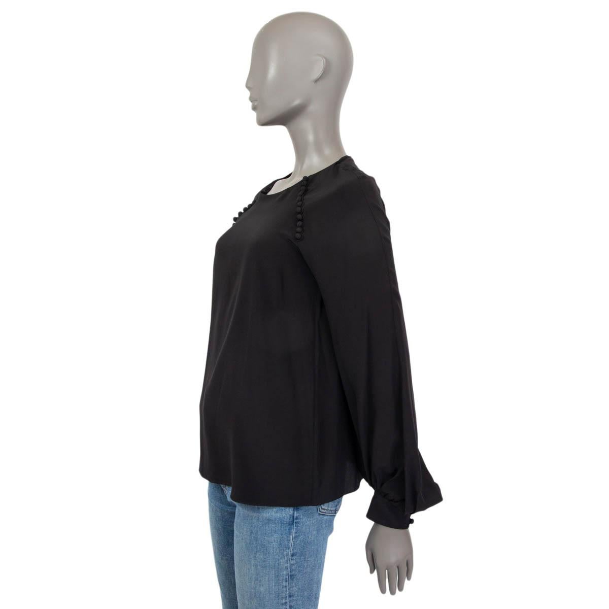 Women's CHLOE black silk BUTTON DETAIL BISHOP SLEEVE Blouse Shirt 36 XS