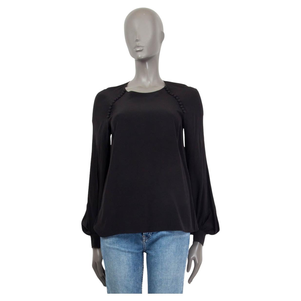 CHLOE black silk BUTTON DETAIL BISHOP SLEEVE Blouse Shirt 36 XS