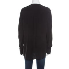Chloe Black Silk Crepe Front Wrap Plunge Neck Blouse M