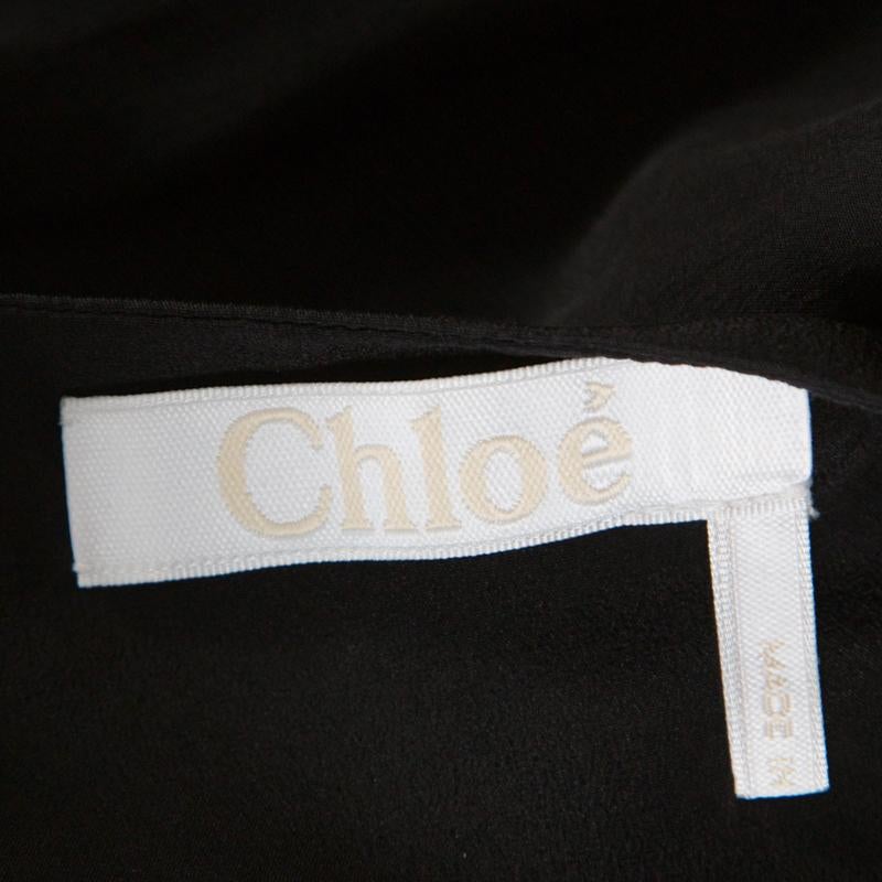 Chloe Black Silk Crepe Front Wrap Plunge Neck Blouse M 1