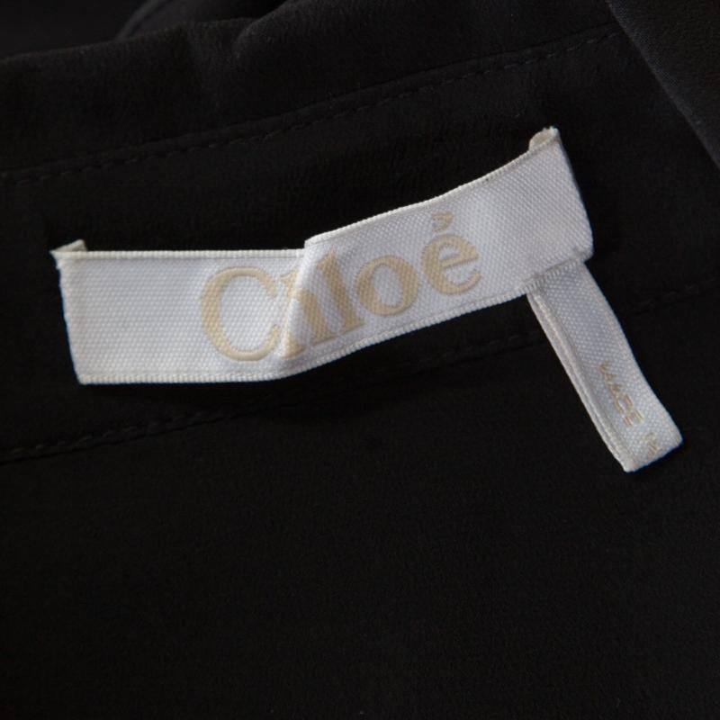 Chloe Black Silk Crepe Long Sleeve Blouse M 3