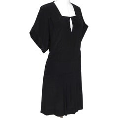CHLOE Black Dress Silk Pleated Shift Keyhole Neckline Slip On Sz XS 2008