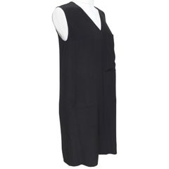 CHLOE Black Silk Dress Shift V-Neck Sleeveless Slip On Pockets Sz 34