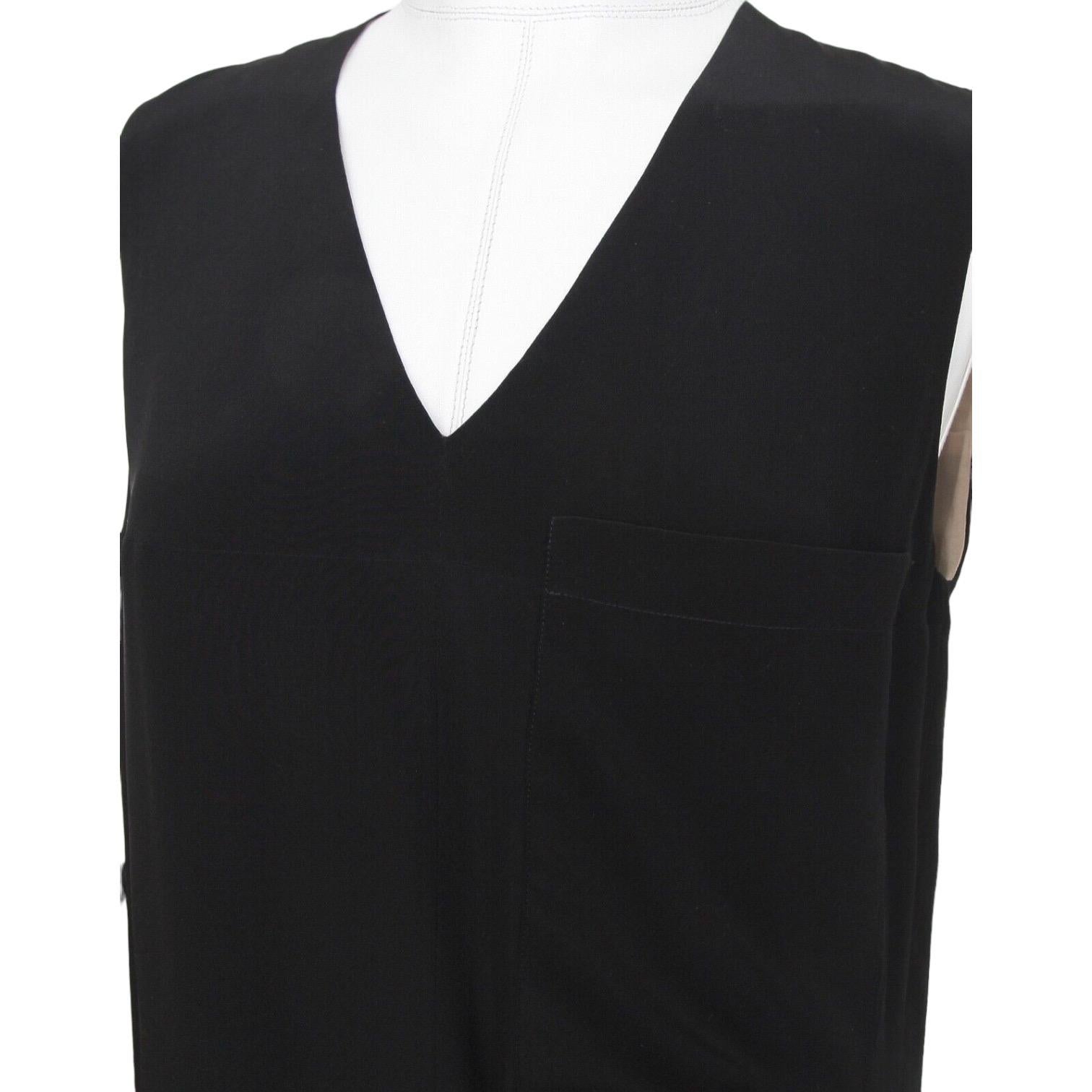 CHLOE Black Silk Dress Shift V-Neck Sleeveless Slip On Pockets Sz 34 For Sale 2