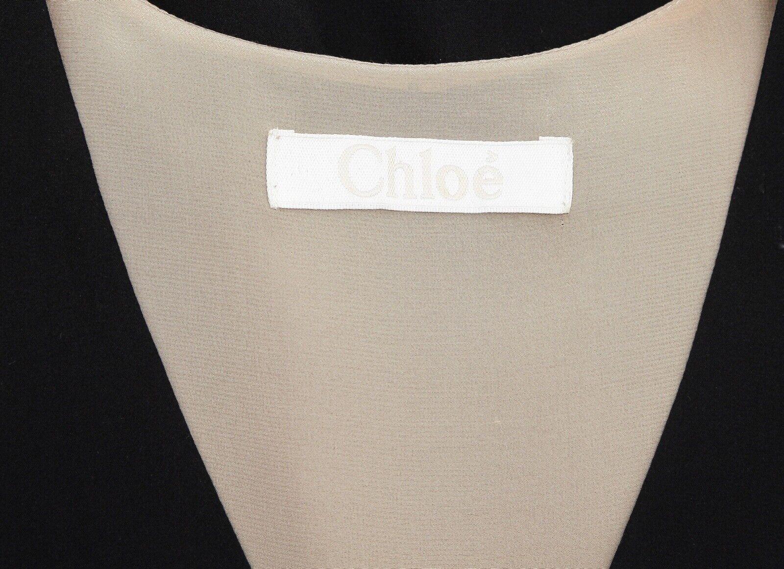 CHLOE Black Silk Dress Shift V-Neck Sleeveless Slip On Pockets Sz 34 For Sale 3