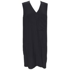 CHLOE Black Silk Dress Shift V-Neck Sleeveless Slip On Pockets Sz 34