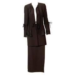 Chloe Black Silk Evening Suit with Satin Trim Skirt with Very High Side Opening