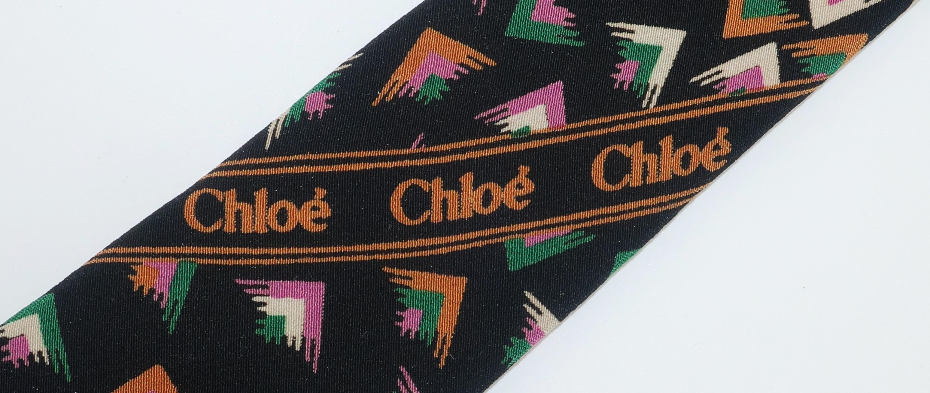Chloe Black Silk Geometric Print Neck Tie Men's Necktie For Sale 5