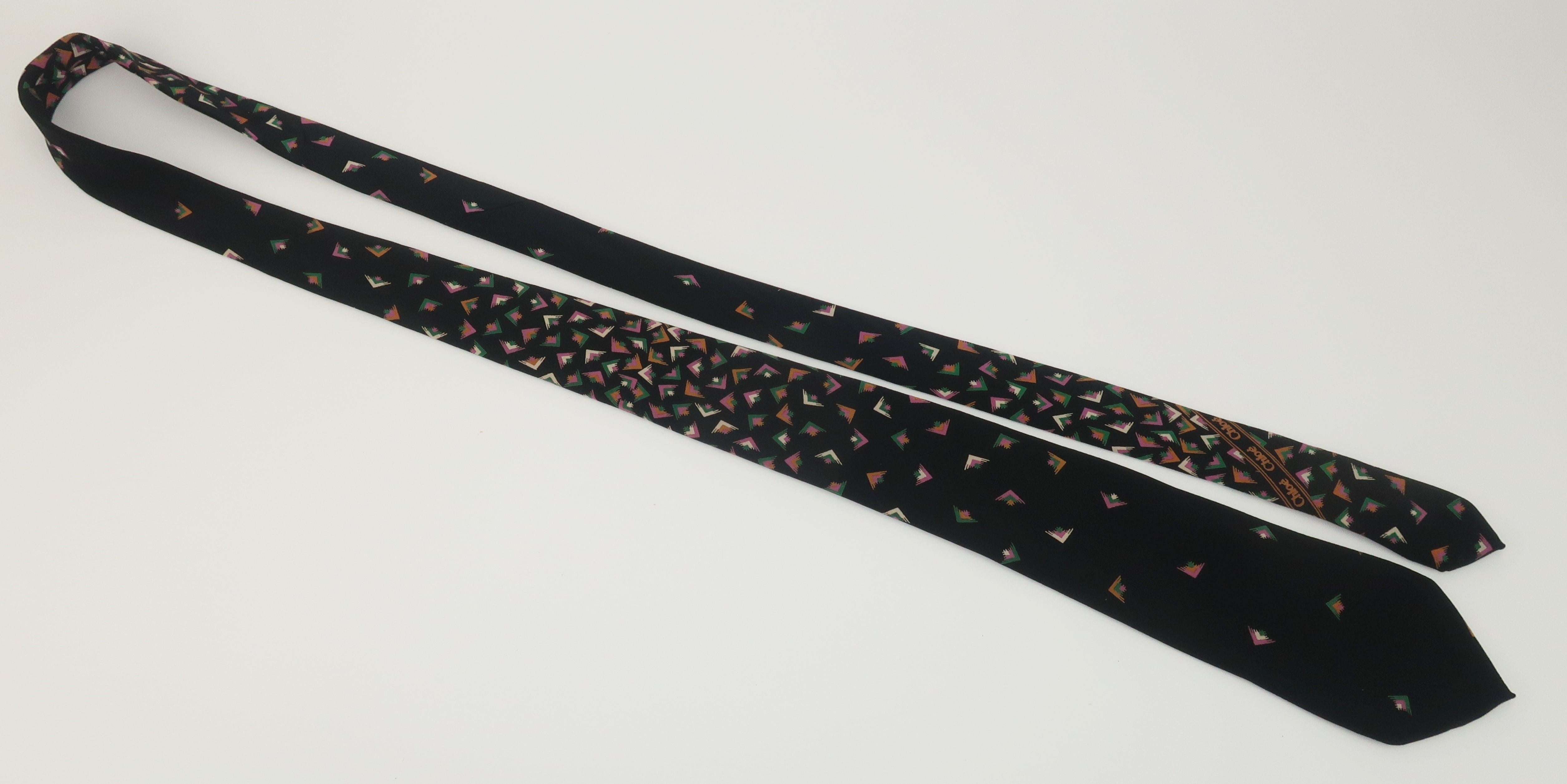 Chloe Black Silk Geometric Print Neck Tie Men's Necktie For Sale 1