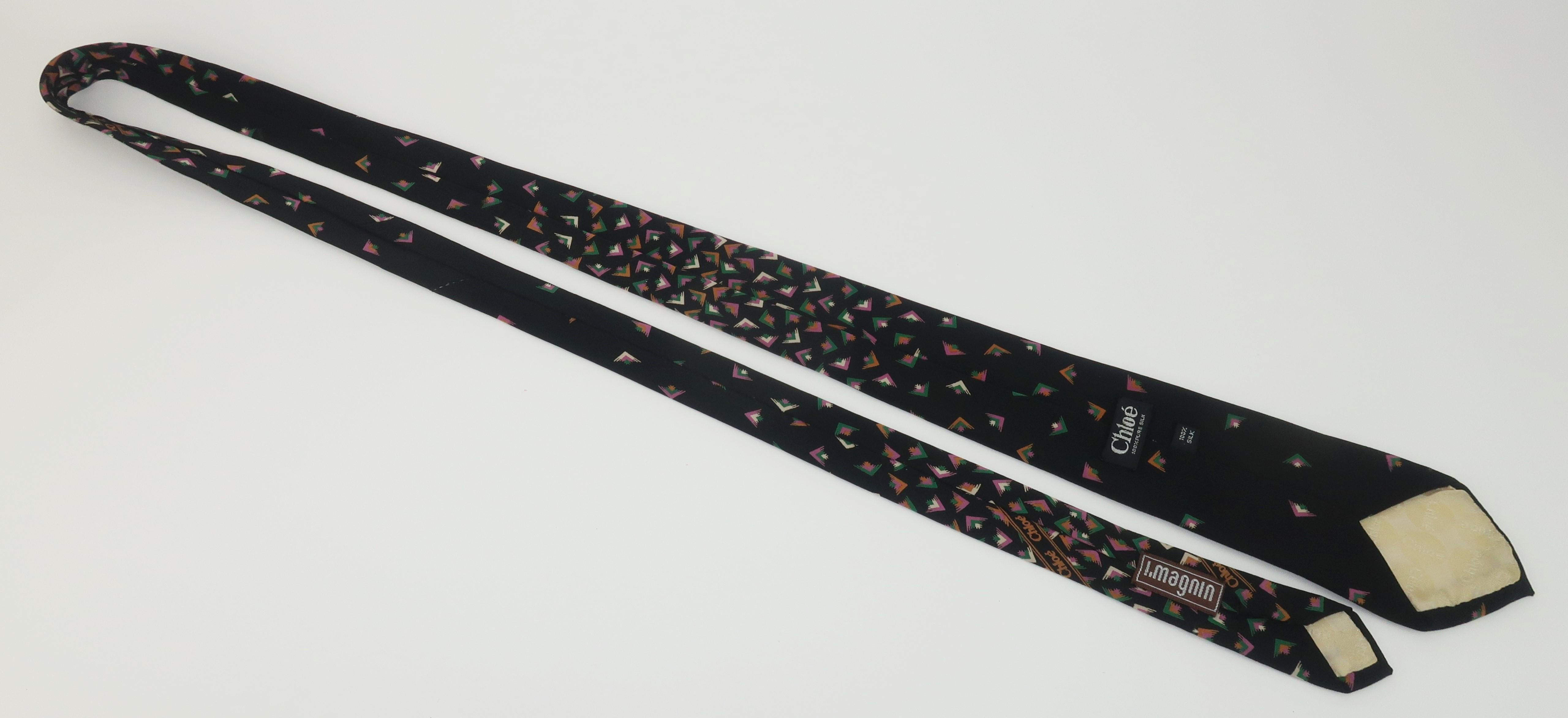 Chloe Black Silk Geometric Print Neck Tie Men's Necktie For Sale 2