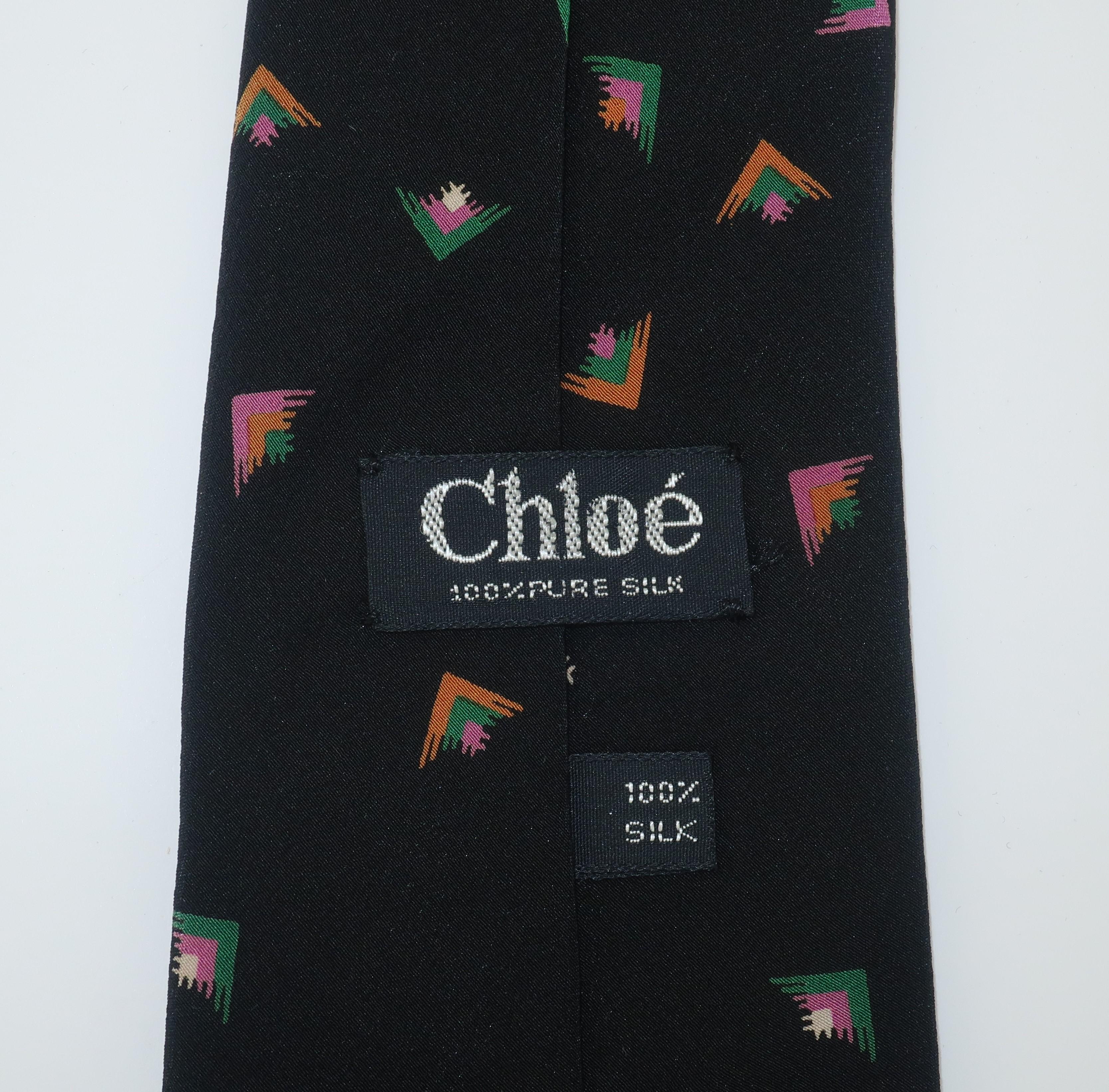 Chloe Black Silk Geometric Print Neck Tie Men's Necktie For Sale 3