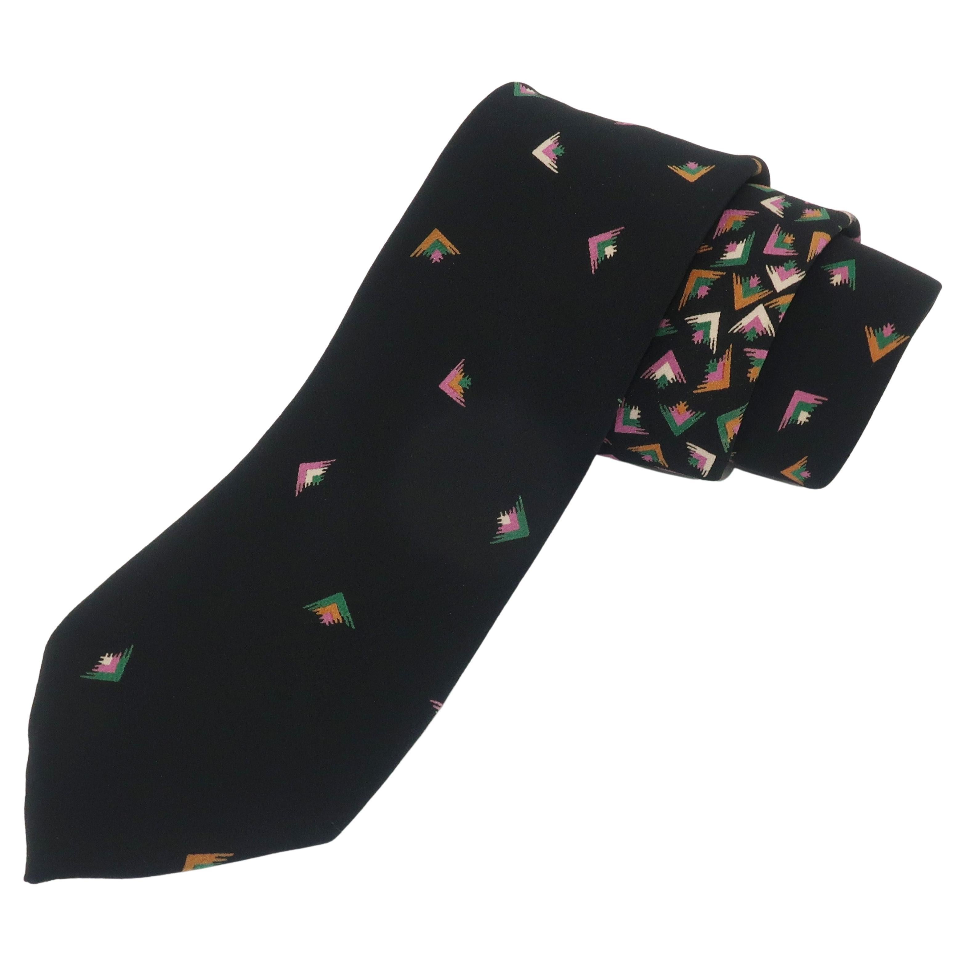 Chloe Black Silk Geometric Print Neck Tie Men's Necktie For Sale