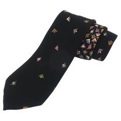 Vintage Chloe Black Silk Geometric Print Neck Tie Men's Necktie