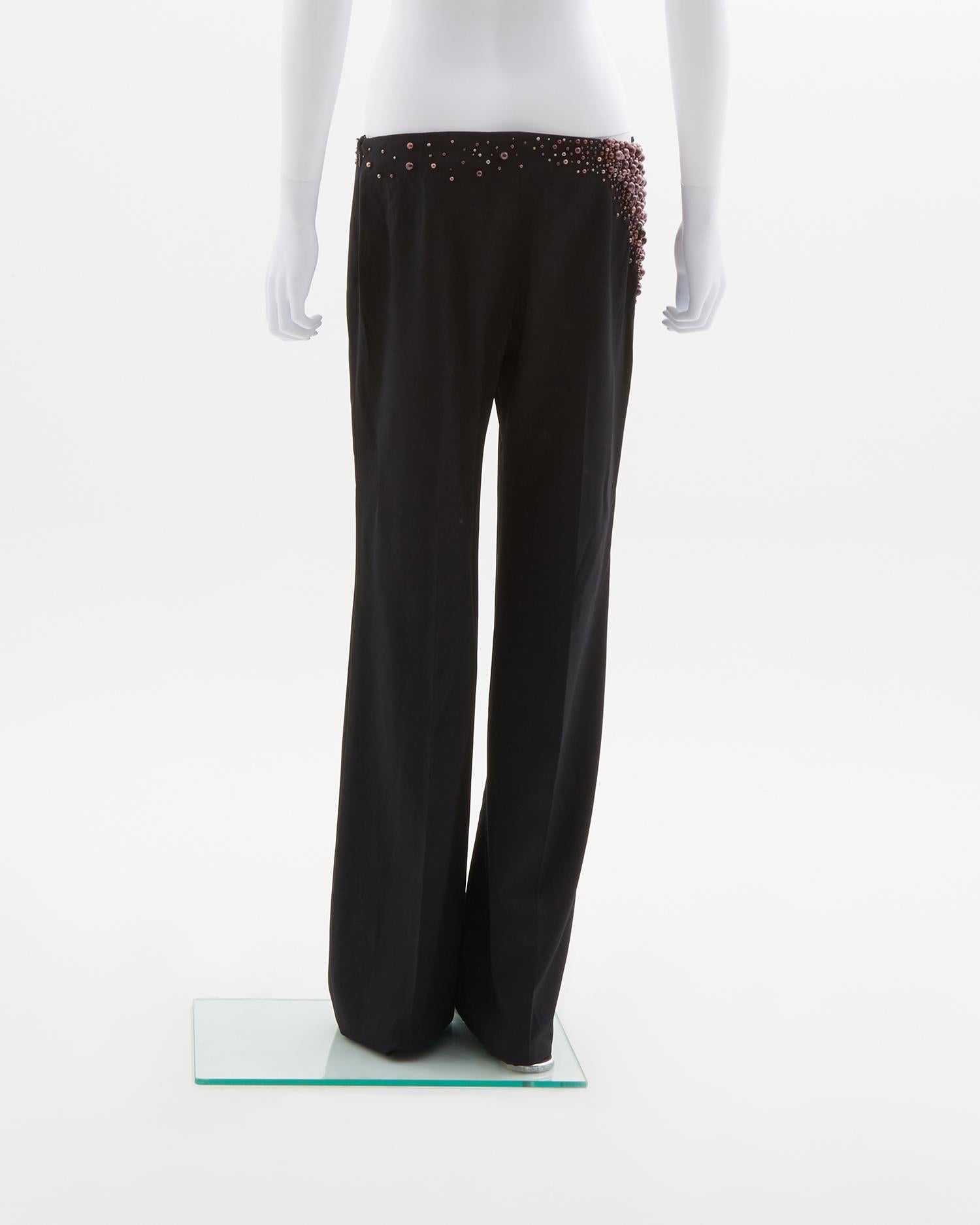 Women's Chloè  black silk pants with purple pearl applique, fw 2001  For Sale