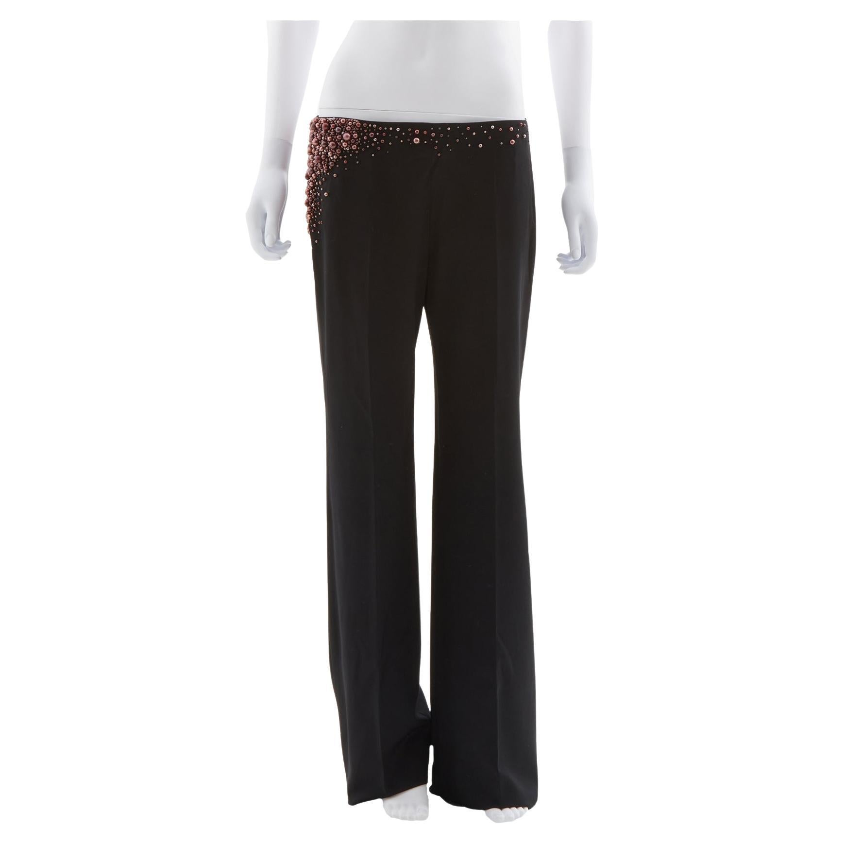 Chloè  black silk pants with purple pearl applique, fw 2001  For Sale