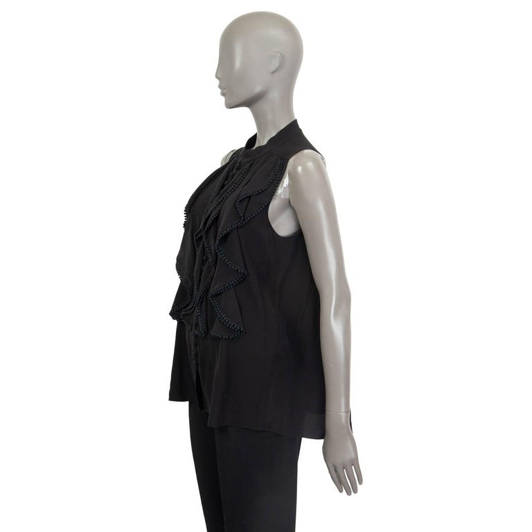 Women's CHLOE black silk RUFFLE Sleeveless Blouse Button Up Shirt 40 M For Sale