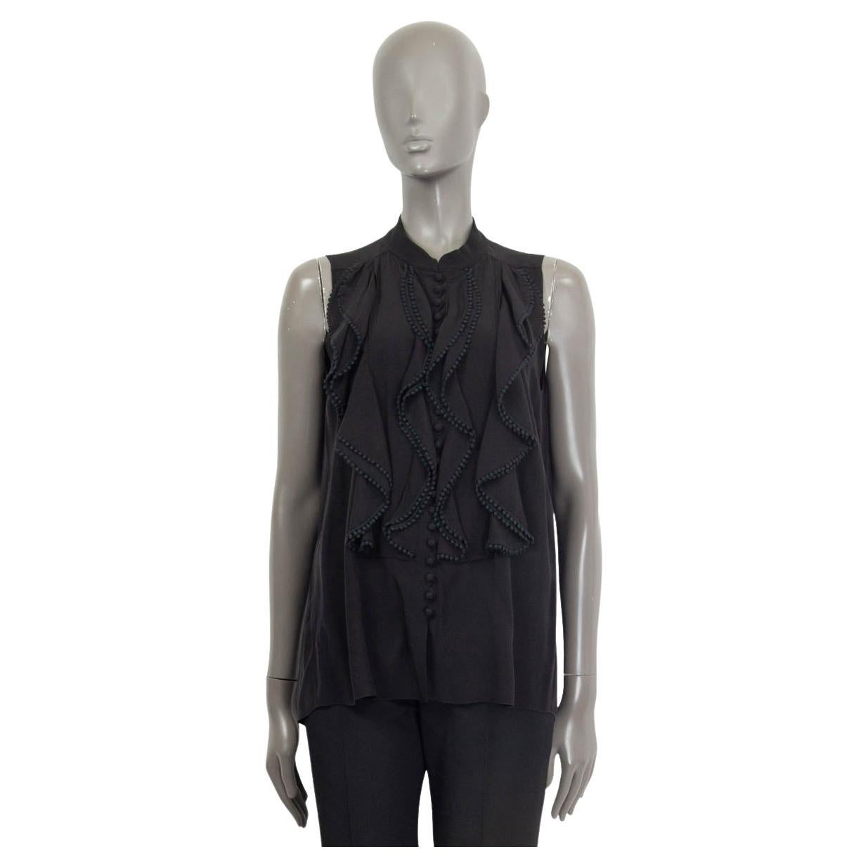 CHLOE black silk RUFFLE Sleeveless Blouse Button Up Shirt 40 M