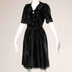 Chloe Black Silk Taffeta Dress wth Ruffled Collar