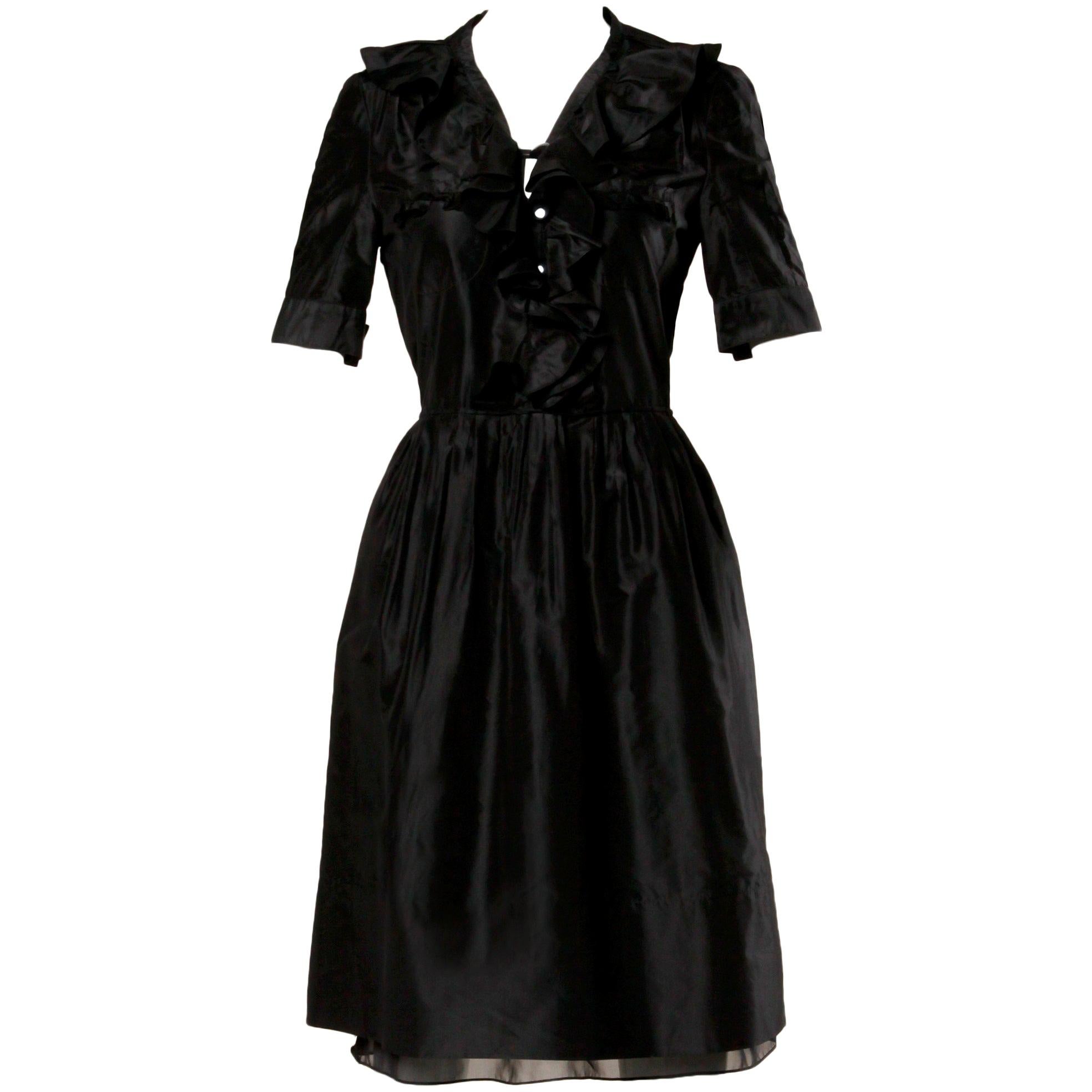 Chloe Black Silk Taffeta Dress wth Ruffled Collar For Sale