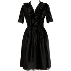 Chloe Black Silk Taffeta Dress wth Ruffled Collar