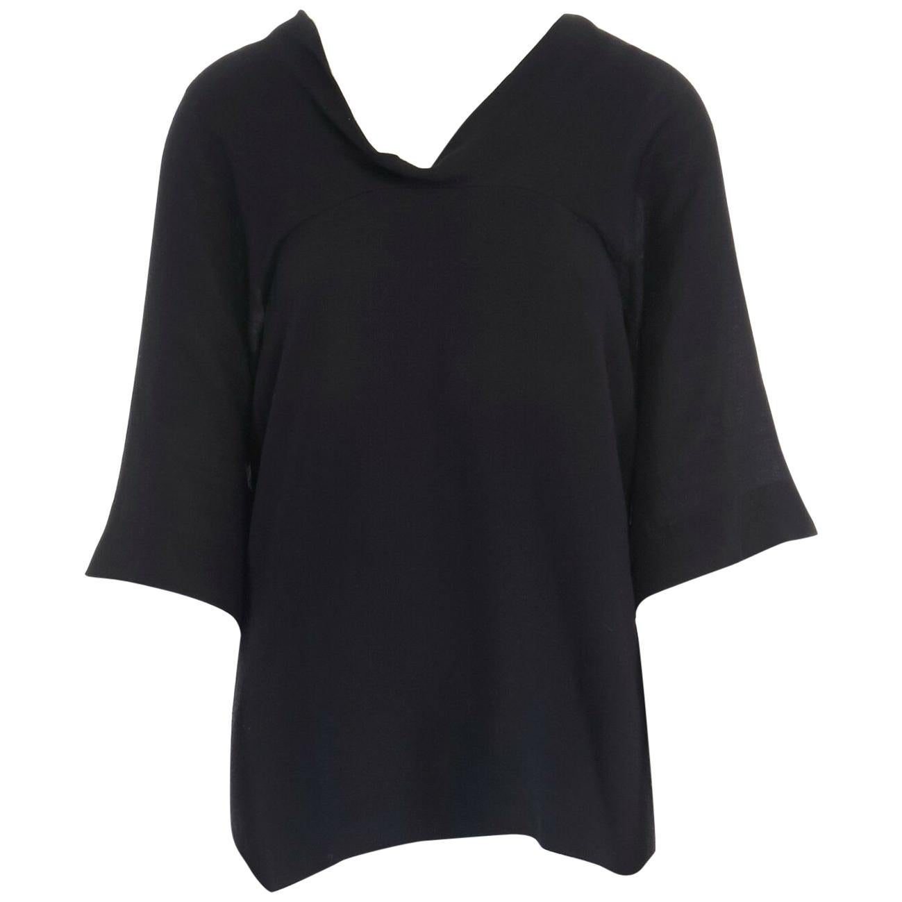 CHLOE black silk wool blend scoop neckline short sleeve boxy draped top ...