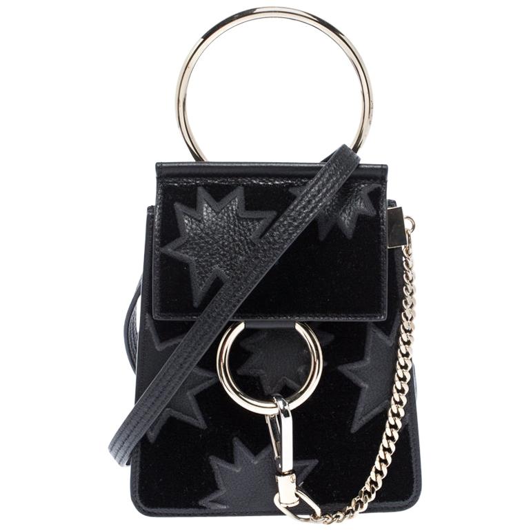 Chloe Black Star Applique Leather and Velvet Mini Faye Crossbody Bag
