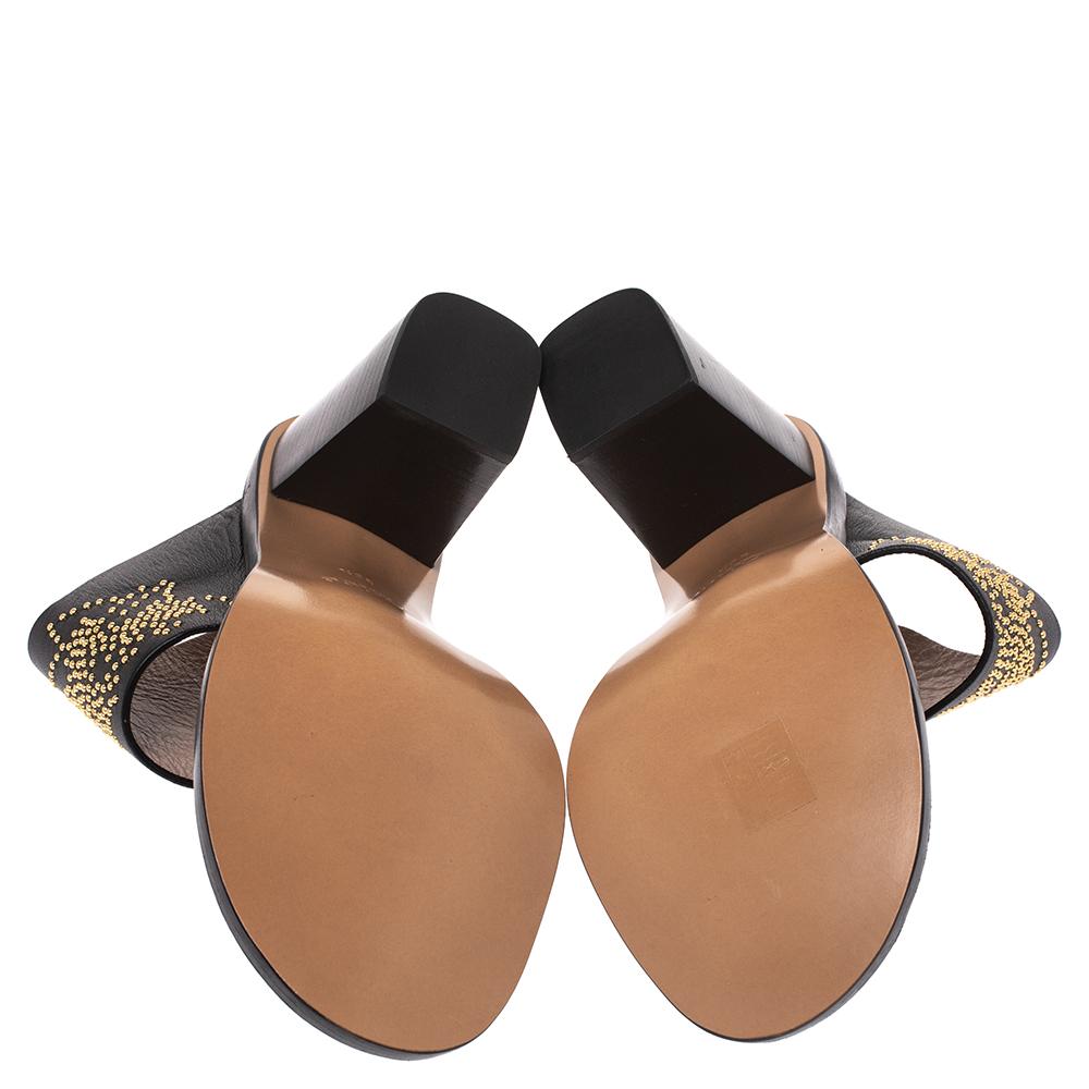 Women's Chloe Black Studded Leather Slide Sandals Size 38.5