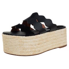 Chloe Black Suede And Leather Espadrille Platform Slide Sandals Size 37